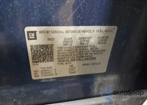2020 GMC Terrain Fwd Sle z USA, uszkodzony, nr VIN 3GKALMEV3LL342500